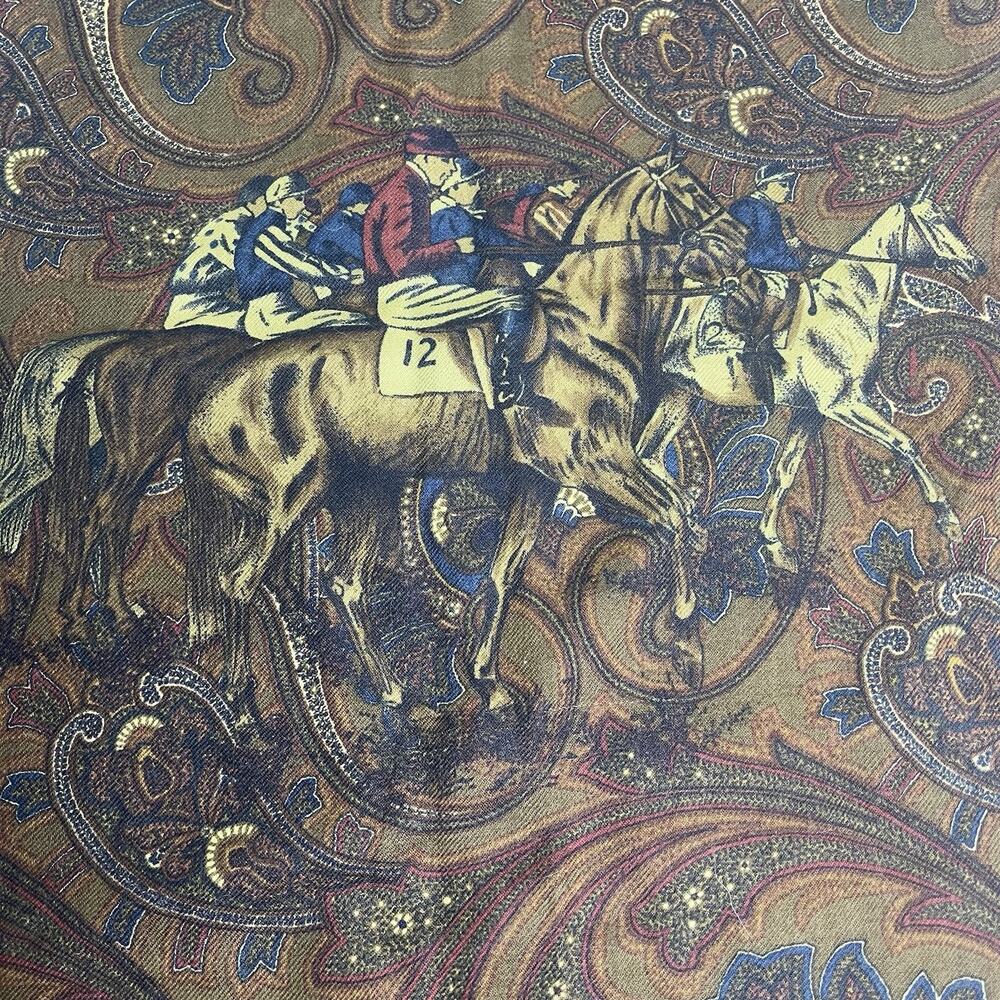 Lanvin Paris Wool Silk Scarf Equestrian Horse Paisley Wool & Silk Italy 19x62 - Picture 7 of 14